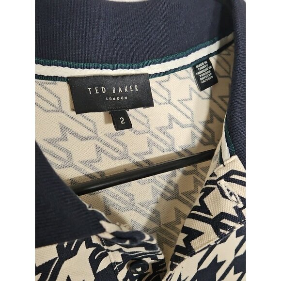 Ted Baker Gaelic Cotton Gradient Houndstooth Print Regular Fit Polo Shirt Size 2 - Picture 3 of 7